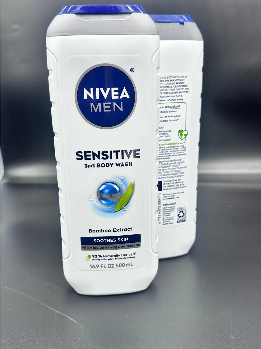 NIVEA MEN Sensitive 3-in-1 Body Wash Bamboo Extract 16.9 oz - Pack of 3